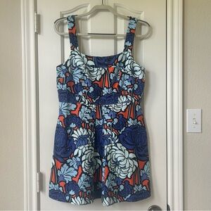 Topshop Blue Orange & White Floral Print Dress Size 10